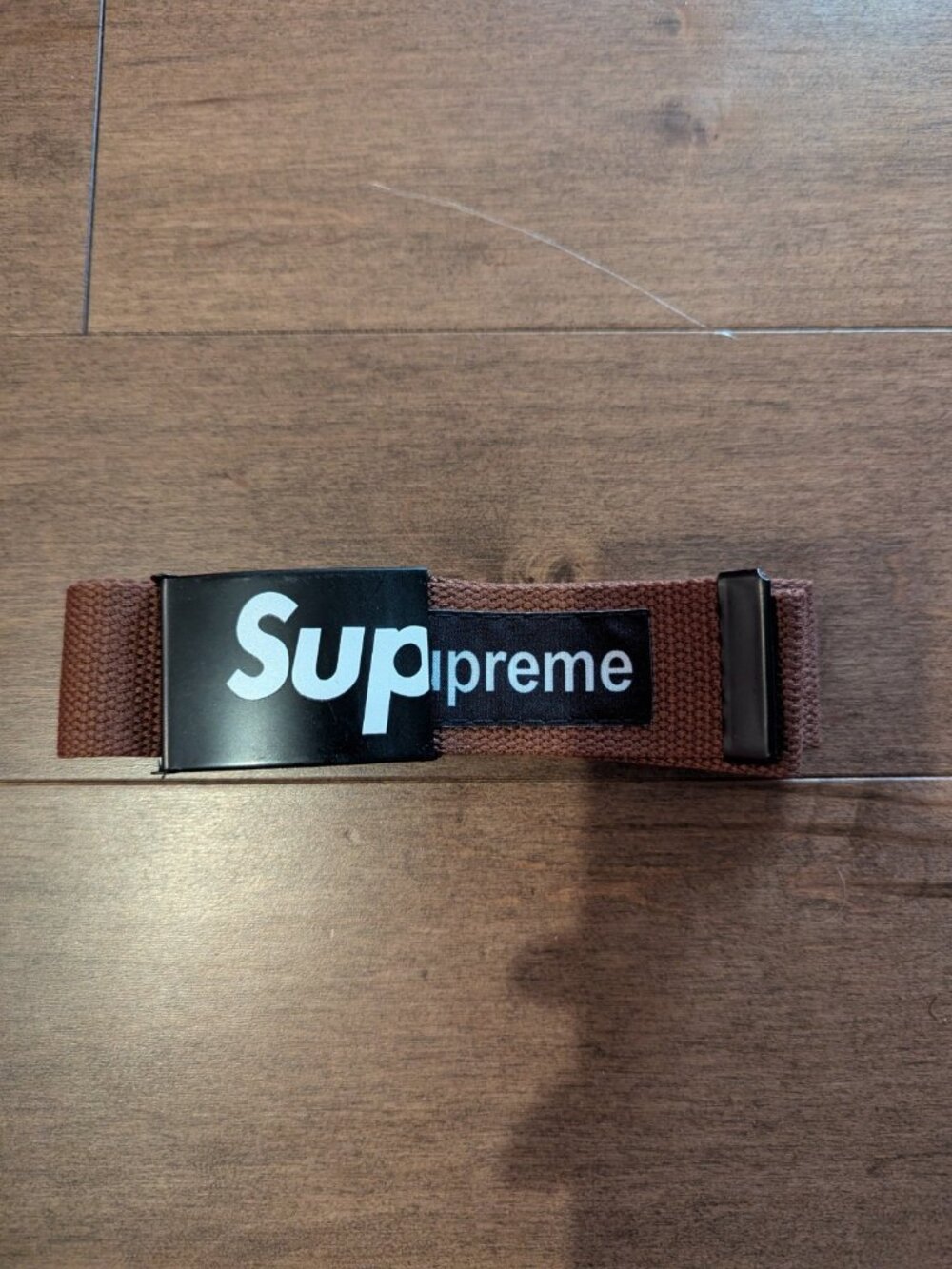 Supreme Brown Web Belt Black Box Logo Buckle Adjustable Streetwear
